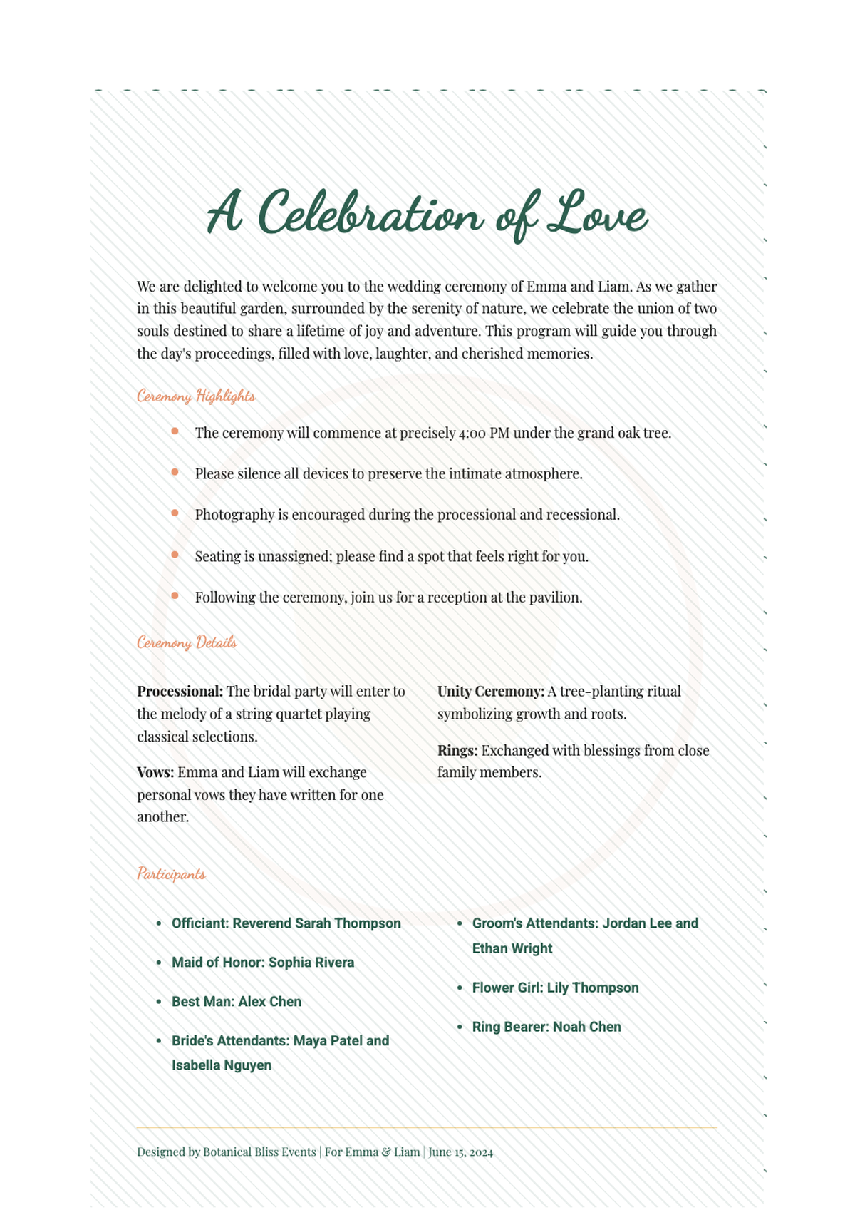 Floral wedding ceremony program guide with yellow background and Brides branding_variant_2